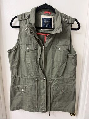 Cavalini Olive Green Sleeveless Utility Vest with Drawstring Waist
